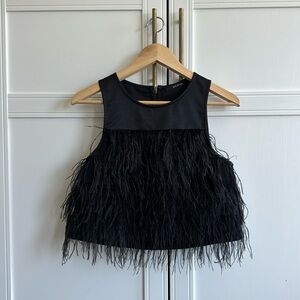 Black feathery short top
